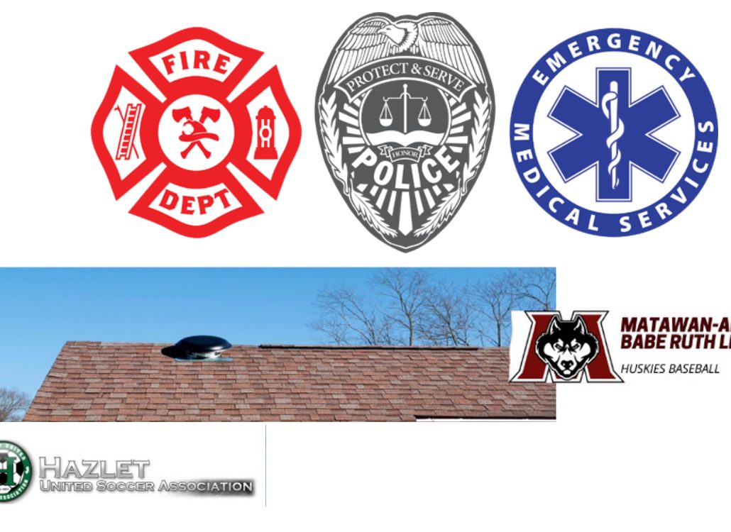 Fire department, police, emergency medical services and Matawan-Aberdeen Babe Ruth League logos