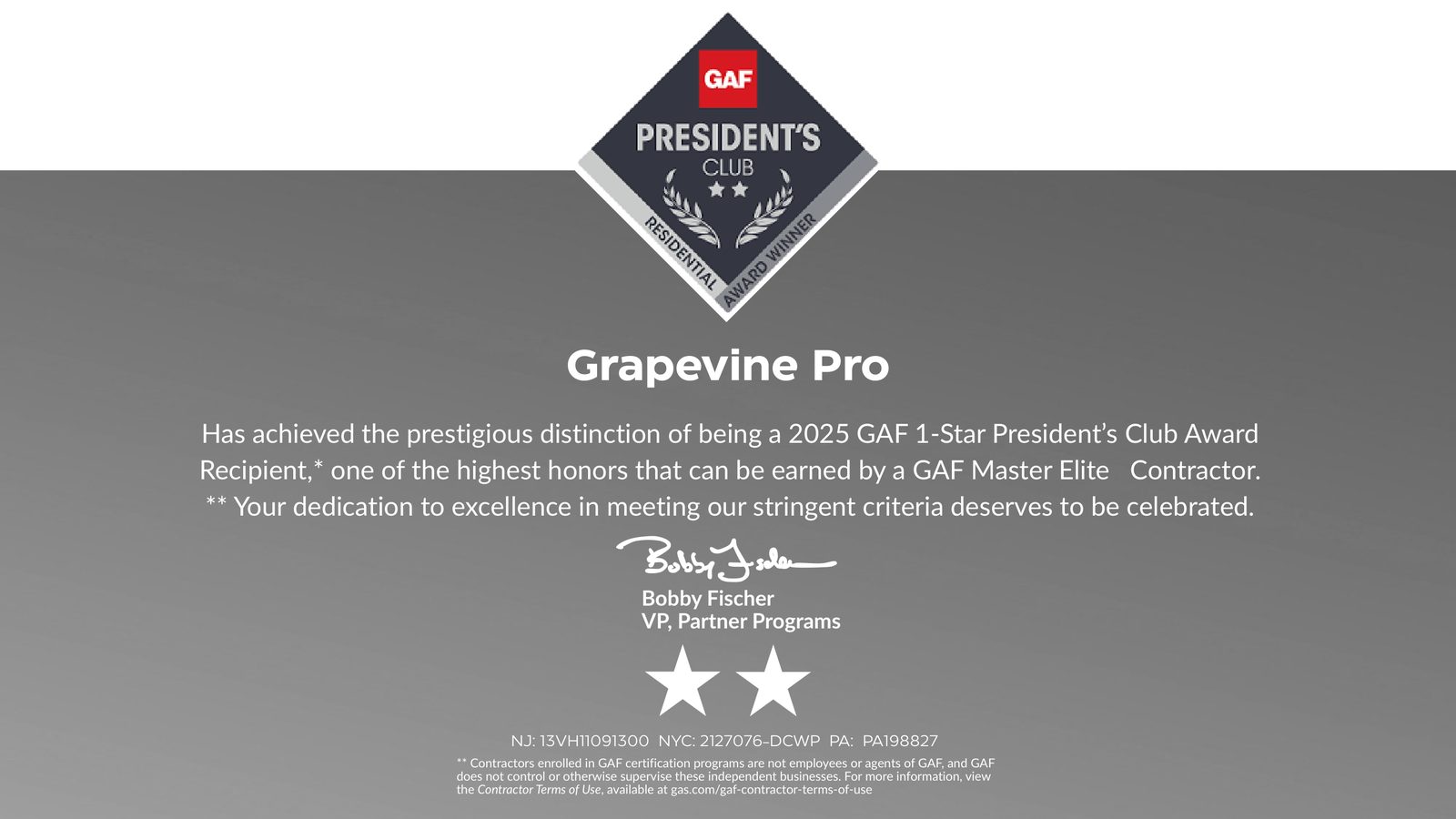 GAF President's Club award